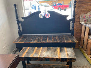 Bench Set Headboard Repurposed Black with Cedar